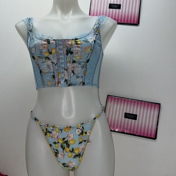 🍋Victoria's Secret lemon Bra Corset Set S-DD//Large v string New - Picture 10 of 10